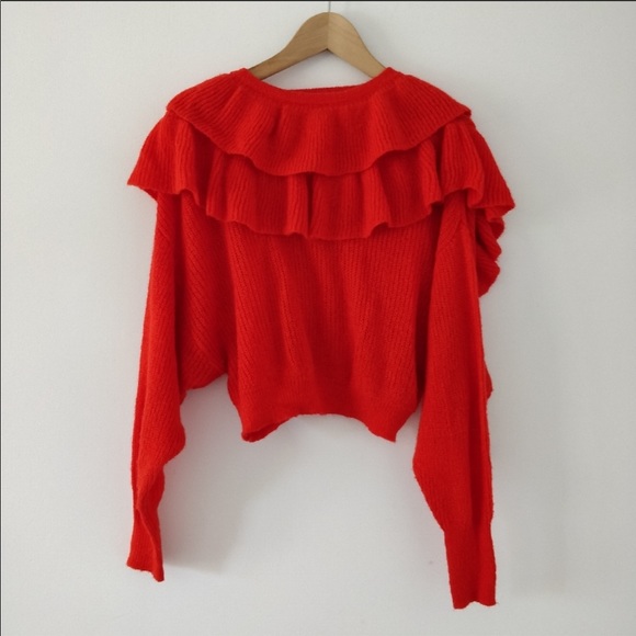 Zara red cropped ruffled sweater - Size medium - Picture 6 of 7